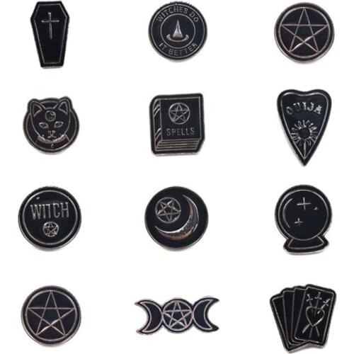 Punk Witch Coffin Black Retro Brooch Enamel Pins Metal Broches For Men Women Badge Pines Metalicos Clothes Brosche Accessories
