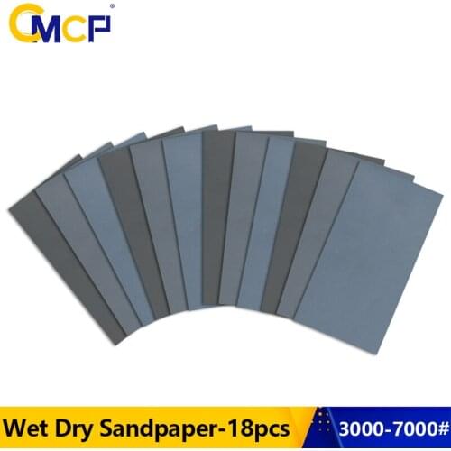 CMCP Sandpaper 18pcs 9x3.6inch Wet Dry Sanding Paper3000-7000 Grit Sand Paper for Wood Metal Polishing Abrasive Tools
