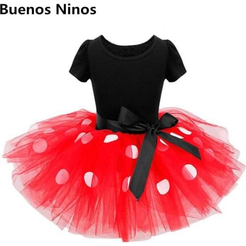 Childrens Cute Mickey Cartoon Dress Printed Dot Princess Girls' Short Sleeves Bow Performance Wear Dresses Clothings 2-6Y