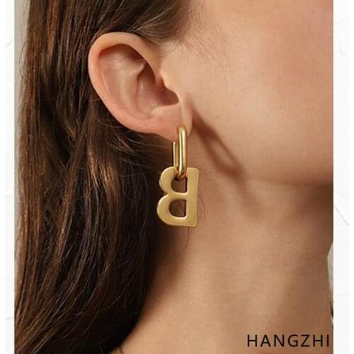 HANGZHI 2021 New French Trendy Simple Gold and Silver Color Letter B Metal Copper Stud Earrings for Fashion Women Girls Jewelry