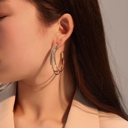 Korean fashion all-match earrings for women, unique design, multi-layer c-shaped earrings, hot exaggerated earrings
