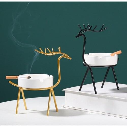 Homelily Creative Round Deer Ceramic Ashtray Home Decoration Accessories Family Living Room Office Anti Fly Portable Ashtray