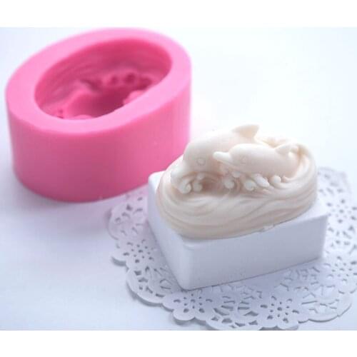 Dolphins Ocean Mother Kid Square Silicone Soap Mold Chocolate Soap Candle DIY Mould Soap Making Mold Wholesale