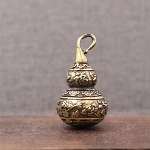 Brass Chinese Letters Blessing Lotus Gourd Charms Key Chain Pendants Pill Box Container Bottle DIY Key Chain Accessories