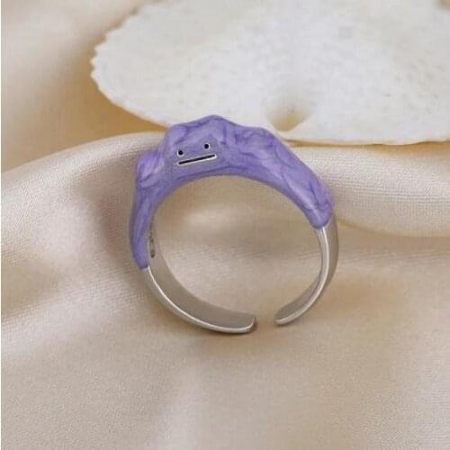 Cute Fashion Funny Monster Open Rings Enamel Purple Womens Smiley Rings Charm Casual Simple Jewelry