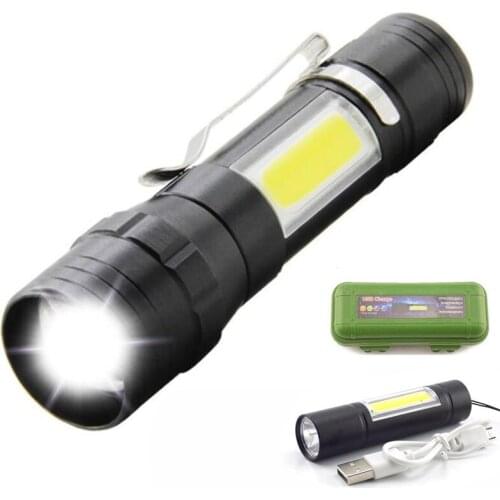 Mini Flash Light 2 LED COB Q5 Flashlight Torches Camping Zoom USB Rechargeable Lighting Portable 4 Modes Portable Work Light