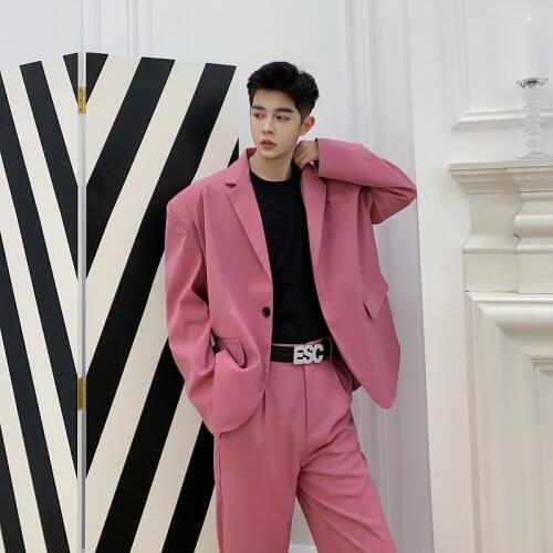 MIXCUBIC 2020 spring Korean style Extra wide pad shoulder design Suit men Casual loose retro Blazers for men M-XL