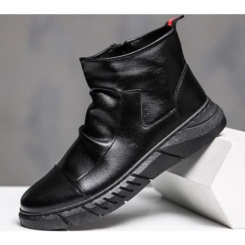 2020 Spring/Winter Mens Chelsea Boots,British Style Fashion Ankle Boots,Black Warm Snow Shoes Leather Casual Shoes Ankle Boots
