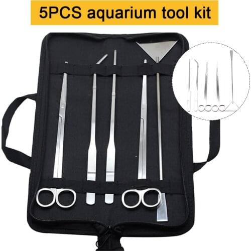 5PCS Aquarium Tank Tools Kit Aquascaping Fish Tank Aquatic Plants Long Tweezers Scissors Stainless Steel Maintenance Tool