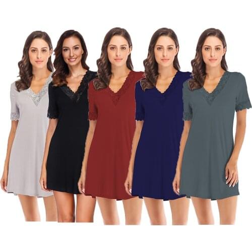 Nightgown Lace WOMENS Nightdress Summer Thin Section Short Sleeve Modal Cotton Silk Mid-length Plus-size Women Dress 2021
