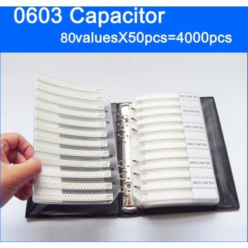 New 0603 SMD Capacitor Sample Book 80valuesX50pcs=4000pcs 0.5PF~4.7UF Capacitor Assortment Kit Pack