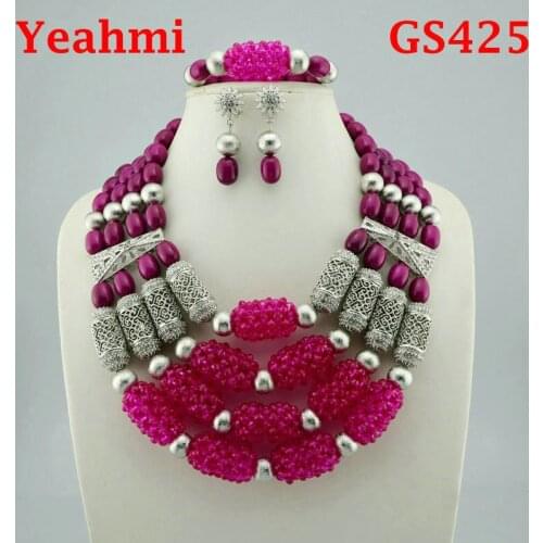 New 2019 Fashion African Beads Jewelry Set Nigerian Wedding Crystal Beads Necklace Bridal Jewelry Sets Free Shipping GS425