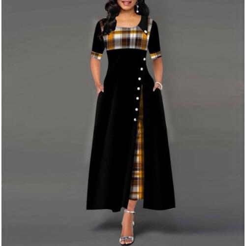 2020 New Dress Popular In Autumn & Winter Round Neck Contrast Color Medium Sleeve Irregular long Dress European & American Style
