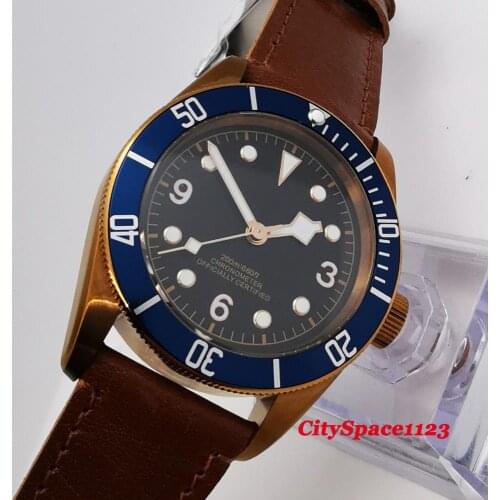 New 41mm Corgeut Sapphire Glass Brass plated Case Blue Bezel Luminous hands Automatic movement Mens Watch