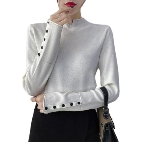 2021 Autumn Winter Fashion Slim Sweater Women Turtleneck Feamle Sweater High Elastic Solid Elagant Knitted Pullovers Women 820
