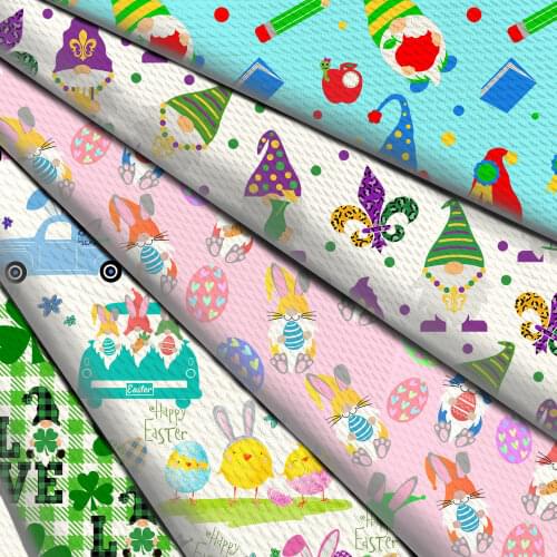 Easter St Patricks Green Gnome Print Bullet Fabric 4 Way Stretch Spandex Knit Liverpool Fabric For Baby HeadWrap Bummies