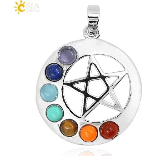 CSJA Factory 2016 the New Listing Reiki 7 Chakra Semi Precious Stone Beads Captain Energy Healing Point Pendants Women Gift E068