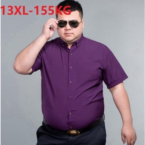 Summer men large size 8XL 10XL 12XL shirt short sleeve high quality dress shirts office formal business Interview shirt pockets