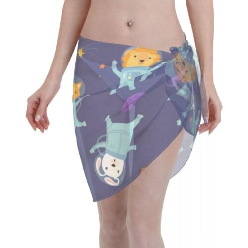Sexy Women Beach Swimwear Pareo Scarf Cover Up Wrap Kaftan Sarong Beach Wear Animals In Space Bikinis Cover-Ups Skirts
