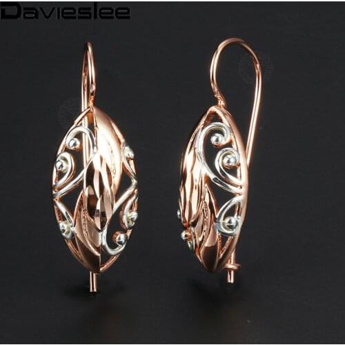 Oval Carve Earrings for Women Dangle Earrings 585 Rose Gold White Color Party Wedding Jewelry Gifts Fashion LGE275