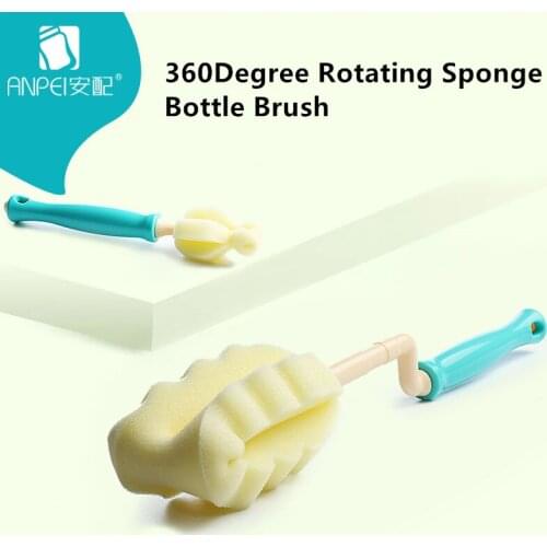2018 New High quality baby sponge baby bottle brush nipple brush cleaning brush 360 degree rotating sponge cleaning brush