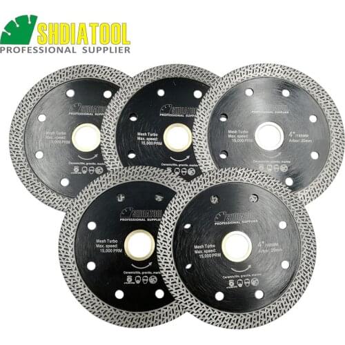 SHDIATOOL 5 pks Diameter 4"/105mm Hot-pressed Sintered Diamond Cutting Disc Mesh Turbo Blade Rim Segment Saw Blade Diamond Wheel