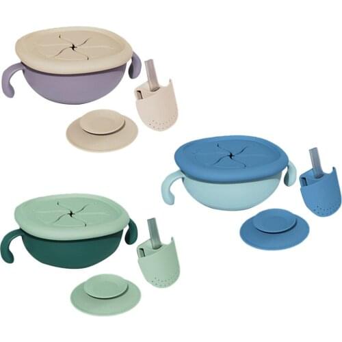 Baby Silicone Feeding Set Wooden Spoon Suction Bowl Baby Plate Toddlers Suction Silicone Bowl Baby Self Eating Snack Soup Bowl