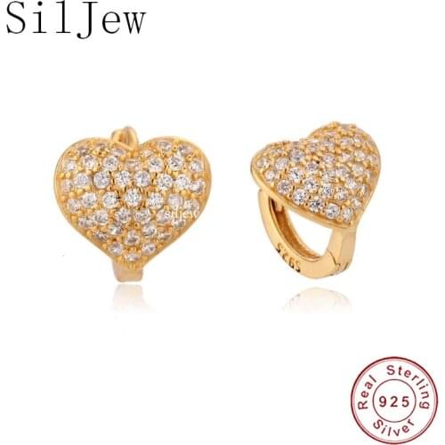 SilJewNew Fashion Real 925 Sterling Silver Pave Zircon Love Heart Stud Earrings for Women Party Wedding Jewelry Accessories 2021