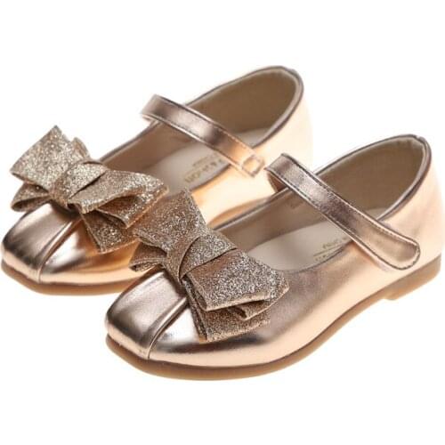 Fashion Spring Autumn Korean Girls Shoes With Bow-knot Hook & Loop PU Leather Soft Bottom Princess Flats For Baby Girls All Size