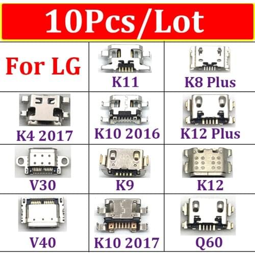 10Pcs For LG K50S V30 V40 Q60 K8 K12 Plus K9 K11 K10 K4 2017 K10 2016 USB Charging Jack Connector Dock Socket Data Charger Port