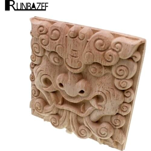 RUNBAZEF Vintage Unpainted Wood Carved Corner Onlay Applique Frame For Home Furniture Wall Cabinet Door Decor Crafts