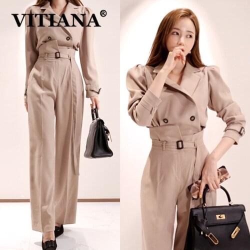 VITIANA Women Formal Office 2 Pieces Sets Autumn 2020 Female Elegant Womens Fashion Set Femme Long Sleeve V-Neck OL Clothes