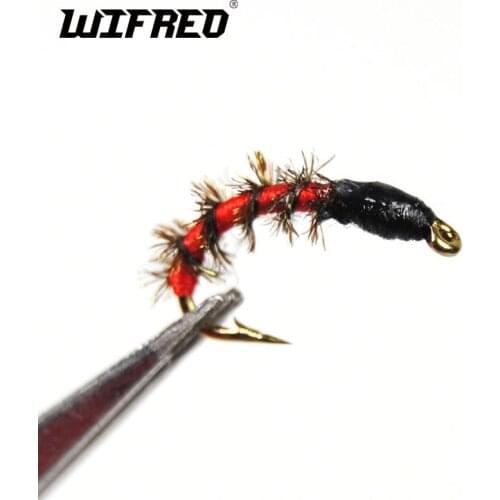 Wifreo 8PCS 14# Red Bule Midge Fly Pupa Larva Nymph Fishing Flies 2 Color Choice