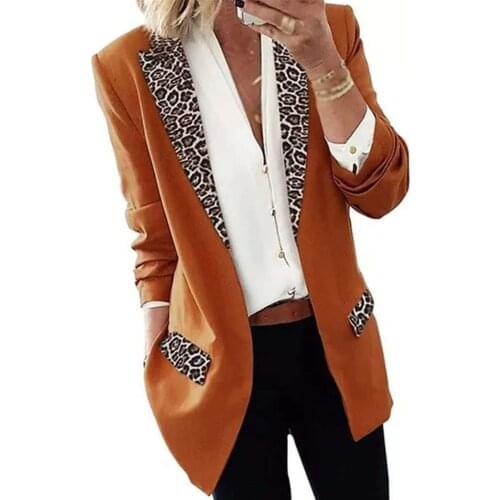 2020 Autumn Winter Fashion Women Lapel Leopard Patchwork Blazer Long Sleeve Open Front Slim Coat Jacket suit