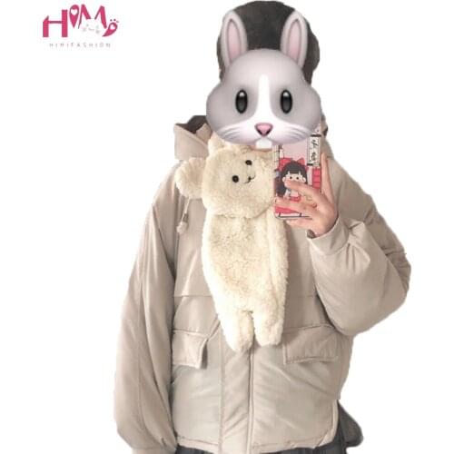 Women Winter Fluffy Warmer Fur Cashmere Scarf Japanese Style Cute Cartoon Bear Funny Scarf Plush Collar Neck Scarves for Girls