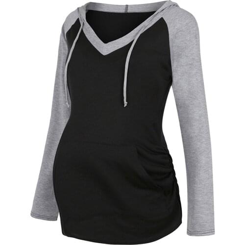 Winter Pregnancy Women Maternity Striped Print Long Sleeve V-neck Hoodie Sweatshirts Outerwear Pullover Tops Pregnant Clothes