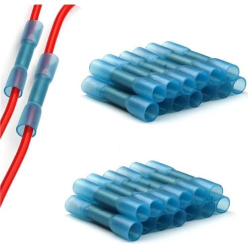 100PCS Blue Heat Shrink Terminals Seal Butt Electrical Wire Cable Connectors For 16-14 AWG 1.5-2.5mm2 Crimping Terminal Set
