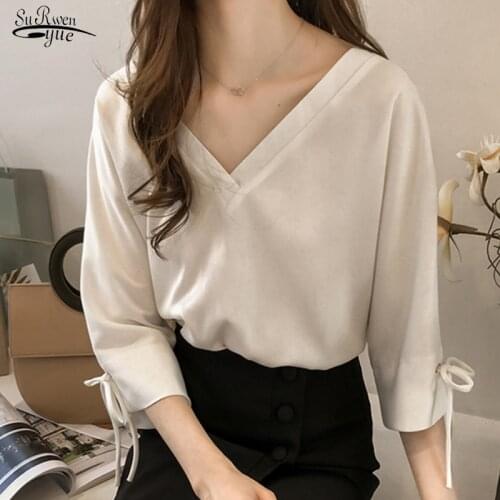 2021 Chiffon Blouse New Shirt Women Tops Casual Plus Size Elegant Summer Tops Solid V-neck Blouse Fashion Woman Blouses 1034 40