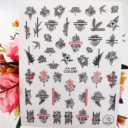 3D Nail Stickers Geometric Flowers Line Rose Leaf Design Nail Supplies Manicure Art Decoraciones Foil Decals Accessories