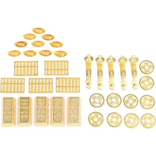 5/10Pcs 1:12 Dollhouse Miniature Golden Brick Mini Copper Cash Dolls House Accessories