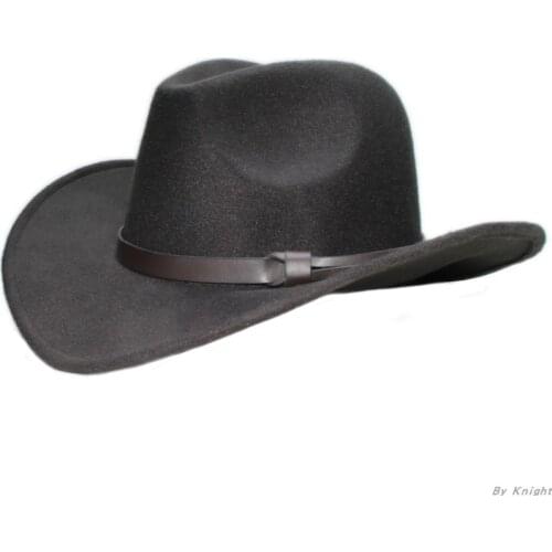 A185 Adult Wool Fedoras Hat Coffee Leather Belt Parent and 100% Wool Cowboy Hat Large Brimmed College Style Bowler Caps