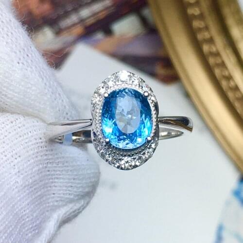 A406 Aquamarine Ring Fine Jewelry Pure 18K Gold Natural 1.4ct Blue Aquamarine Gemstones Fine Rings
