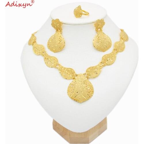 AdixynTraditional Necklaces Earrings Ring Gold Jewelry Set For Women 24K African Dubai Wedding Ethiopian Gifts N0421