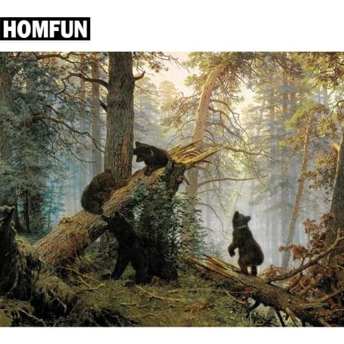 HOMFUN Full Square/Round Drill 5D DIY Diamond Painting "Forest Bear" Embroidery Cross Stitch 5D Home Decor Gift A06124
