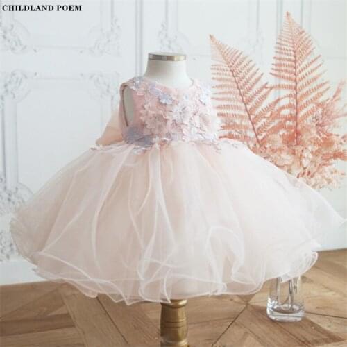 Girls Dress For Party And Wedding Tulle Flower 1st First Birthday Dress Girls Ball Gown Princess Baby Baptism Christening Dress