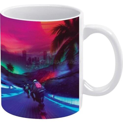 Synthwave Midnight Outrun White Mug 11 Oz Funny Ceramic Coffee/Tea/Cocoa Mug Unique Gift Synthwave Retrowave Vaporwave Dreamwave