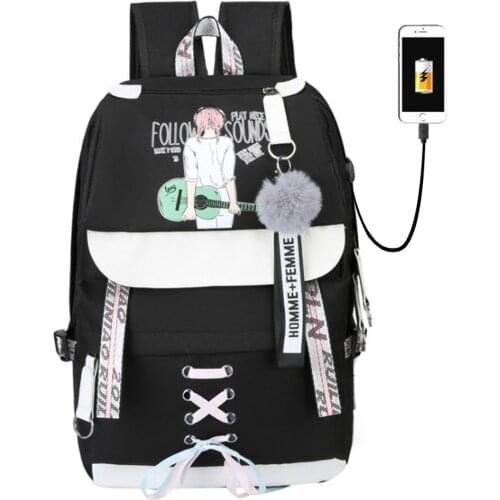 Large School Bags Teenage Girls USB Women Travel bag Student Bookbags kids Bagpack black Printing Big Capacity College bookbag
