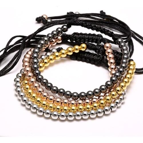 4MM Beads Balls Braided Macrame Charm Wrap Cord Beaded Bracelet Bangles Adjustable Rope Men Women Handmade Jewelry