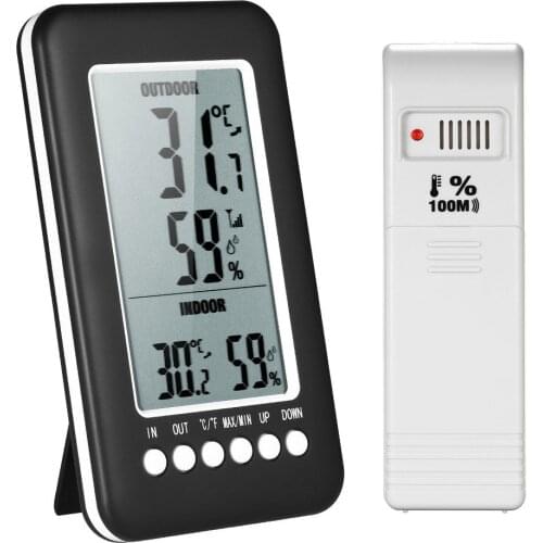 LCD Digital Wireless Indoor/Outdoor Thermometer Hygrometer Temperature Humidity Meter with Max Min Value Display Transmitter