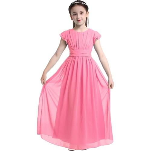 Kids Princess Summer Dress Flutter Sleeves Floral Chiffon Flower Girls Dress Pageant Wedding Birthday Party Prom Long Dresses